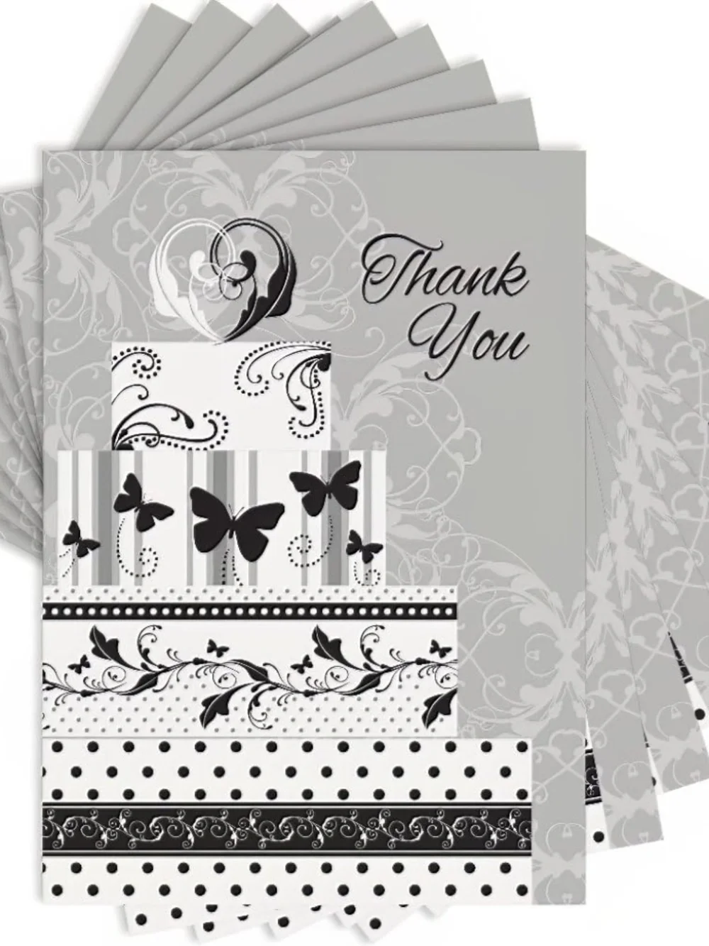 Victorian Wedding Thank You Notes, Elegant Gray Stationery Cards & Envelopes 8ct